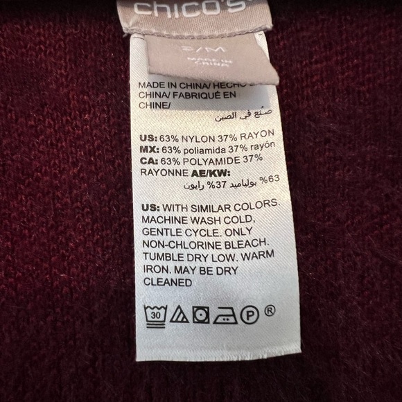 Chico’s like new 2 tone maroon fuzzy stretchy open cape, poncho sweater size S/M - Picture 4 of 4